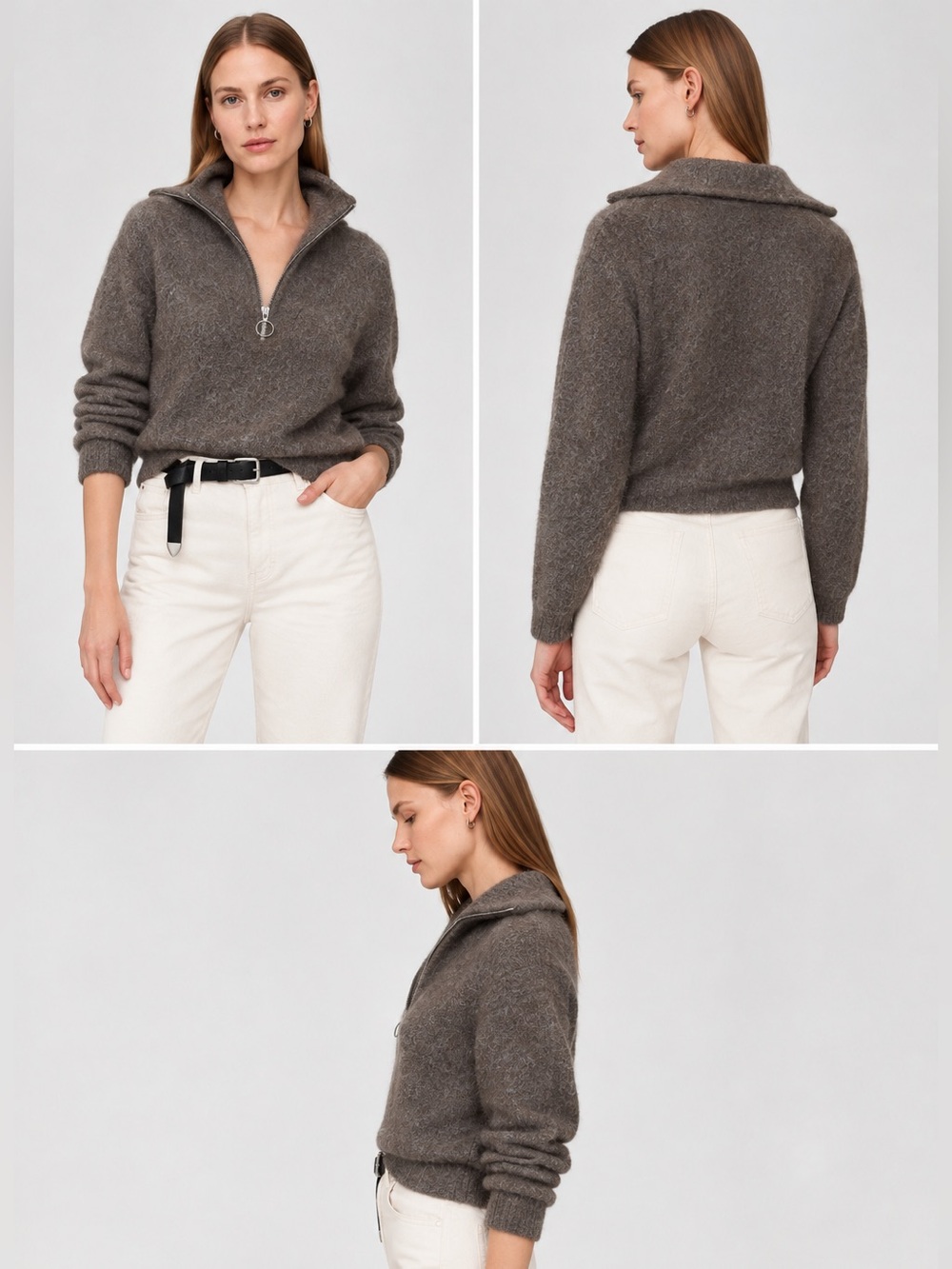 ARITZIA *MERINO WOOL / ALPACA* Wilfred Gwenyth Sweater 1/4 Zip - Oatmeal Brown S